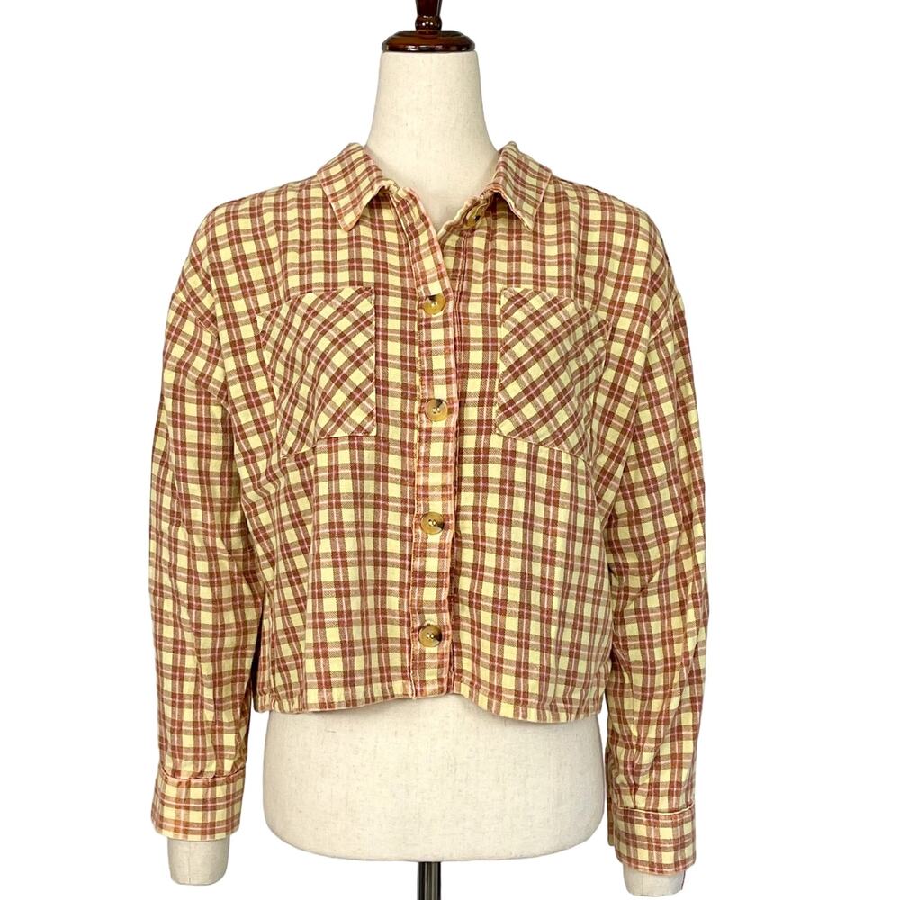 Altar’d State Plaid Flannel Shirt Women’s S Cropped Relaxed Boyfriend Fit NWOT